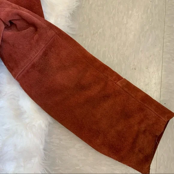 RARE vintage 70s burnt orange genuine suede Sherpa retro coat size XL - Picture 14 of 16
